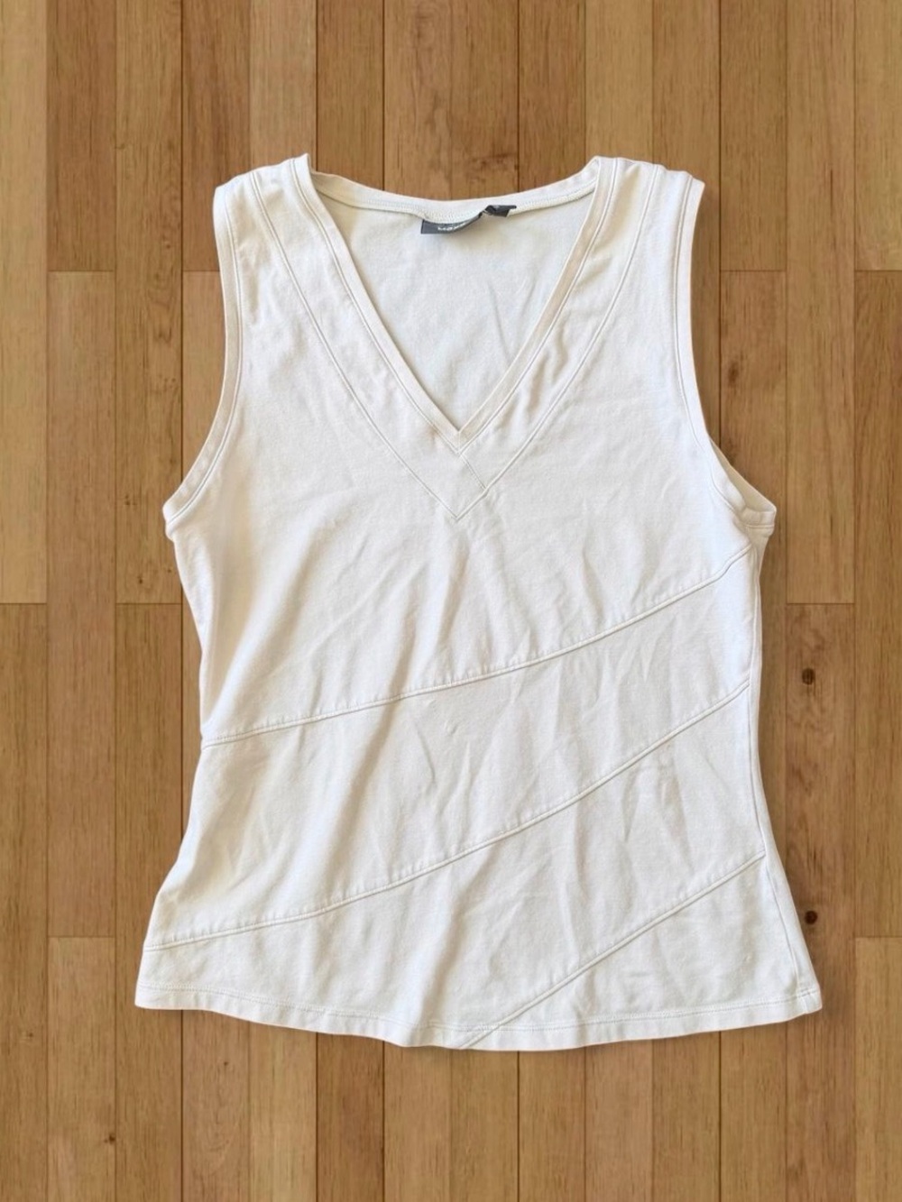 Cotton V-neck Assymetrical detail off white  Tank Top